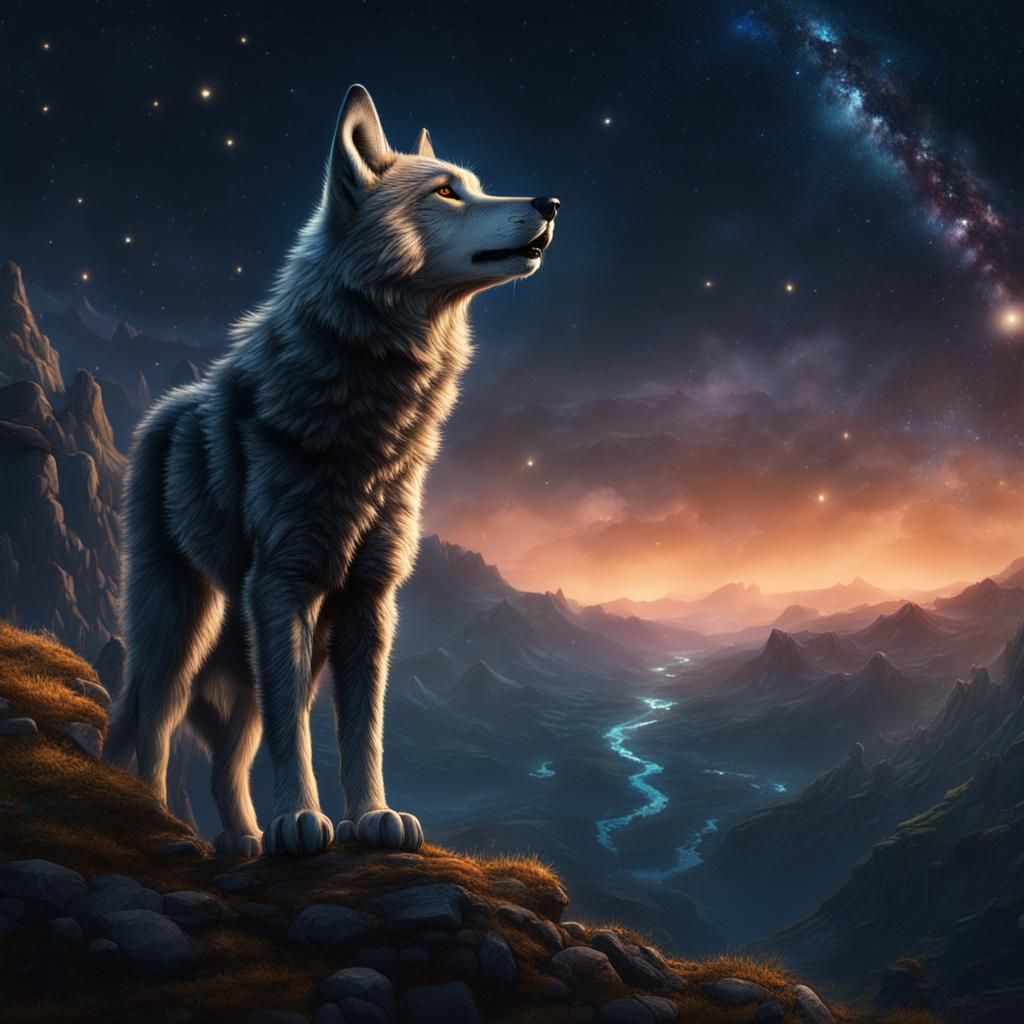 Wolf Cub's Stargazing Fantasy Art