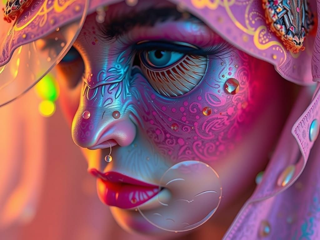 Vibrant Bee in Whimsical Floral Landscape