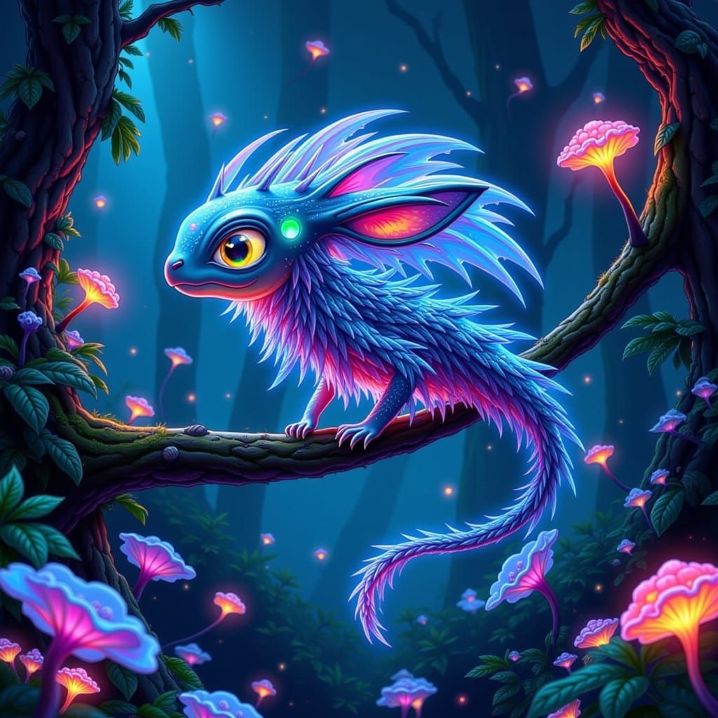 Bioluminescent Creature in Alien Forest