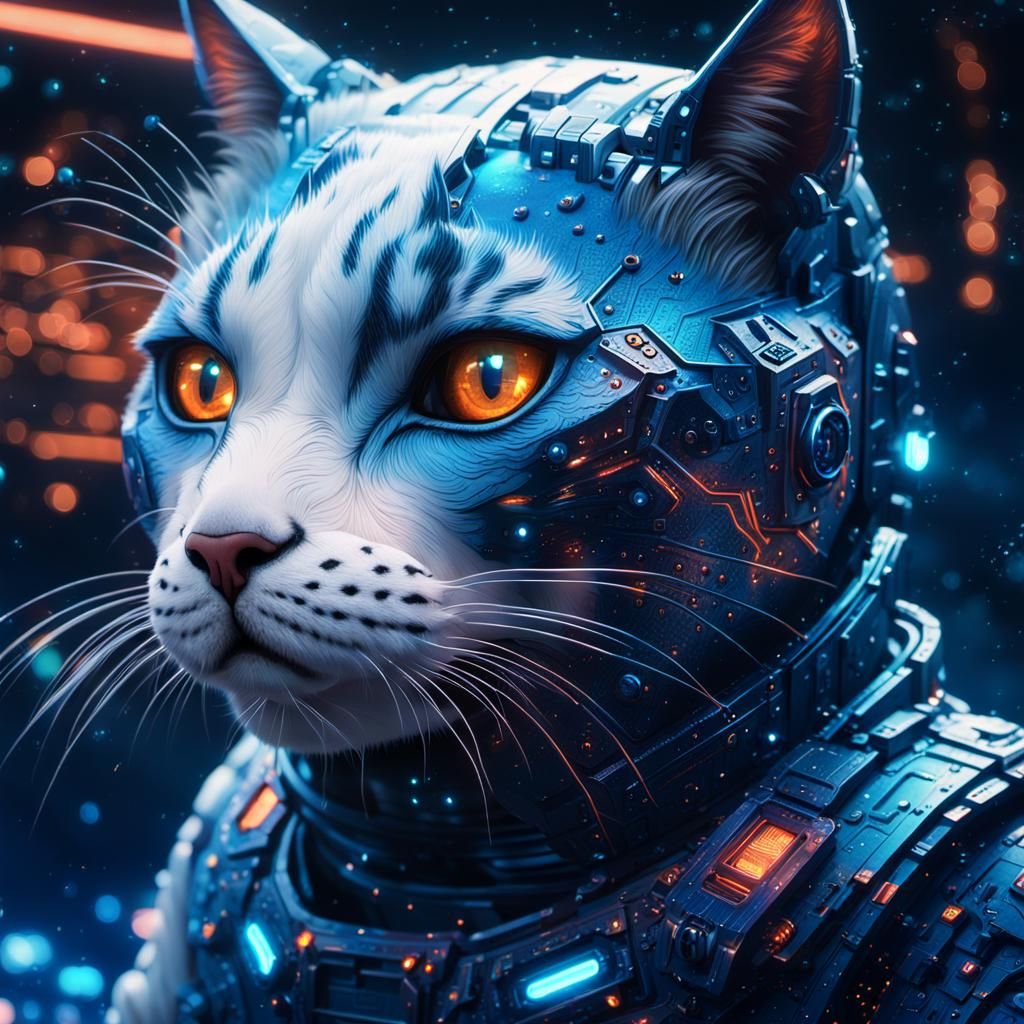 Cyborg Cat in Spaceship: Cyberpunk Concept Art