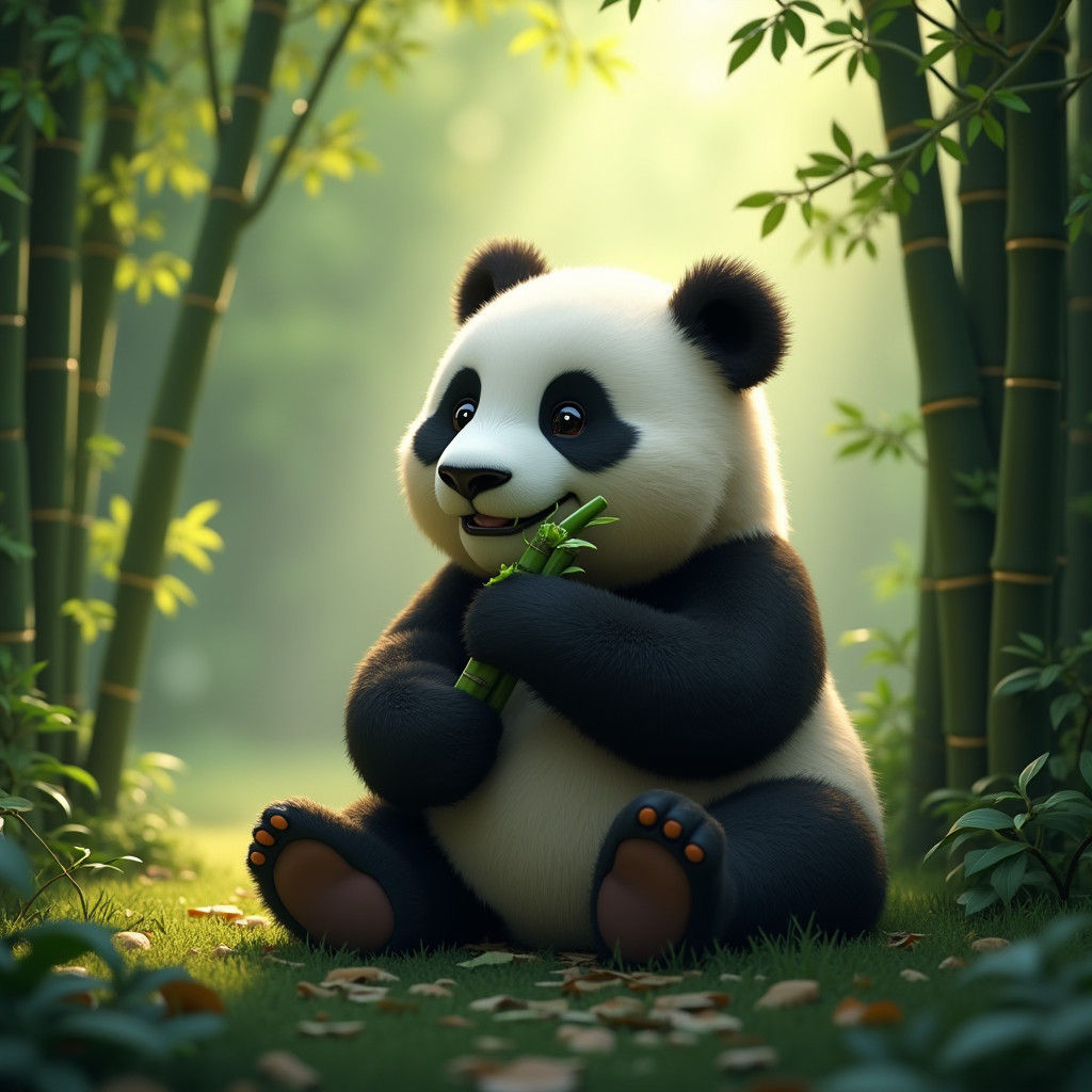 Peaceful Panda in Lush Bamboo Forest