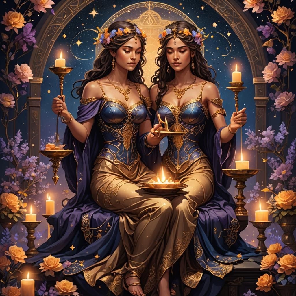 Libra in a Starry Night Sky, Art Nouveau Style