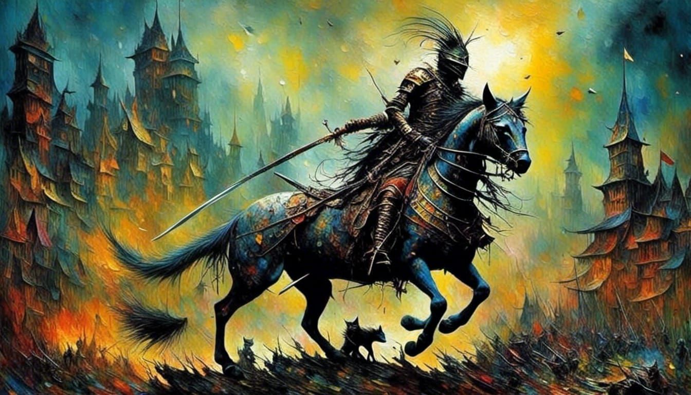 Cat Warrior in Battle as Impasto Digital Art