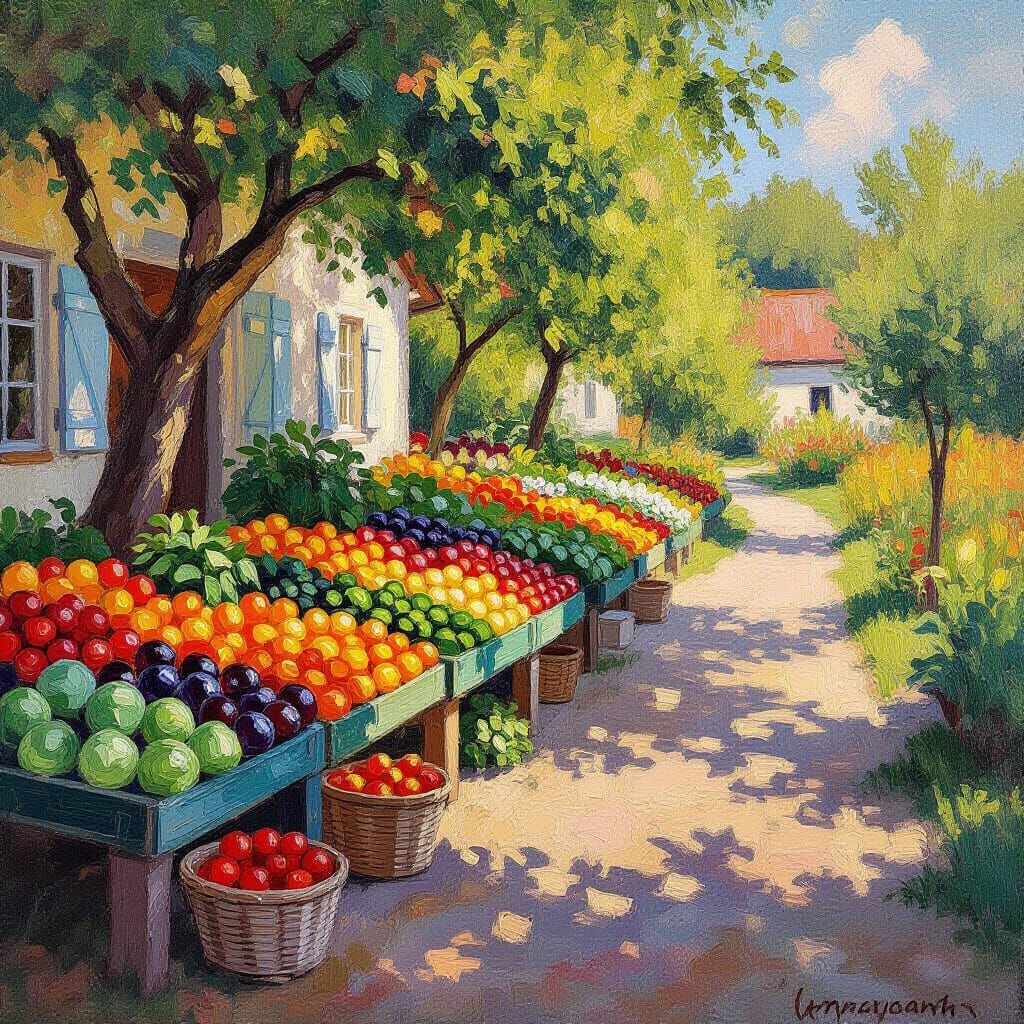 Vibrant Farmstand in Impressionist Style