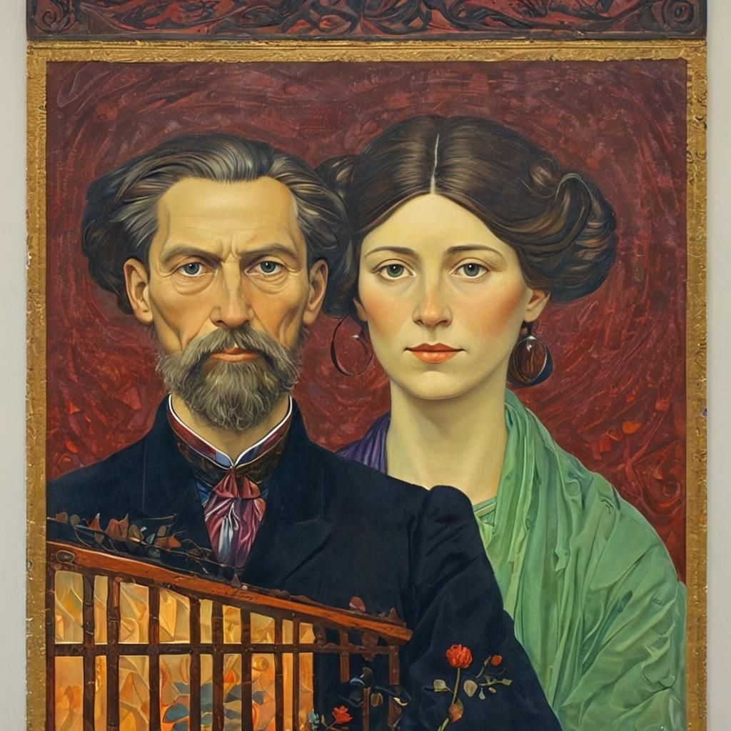 Portrait Blending Jugendstil and Symbolism Art