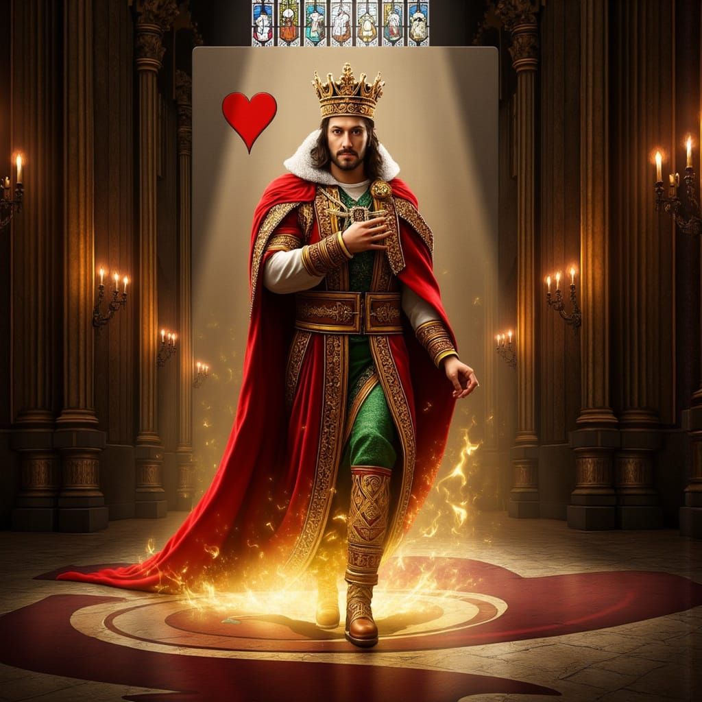 King of Hearts Emerges from Glowing Playing Card in Opulent ...
