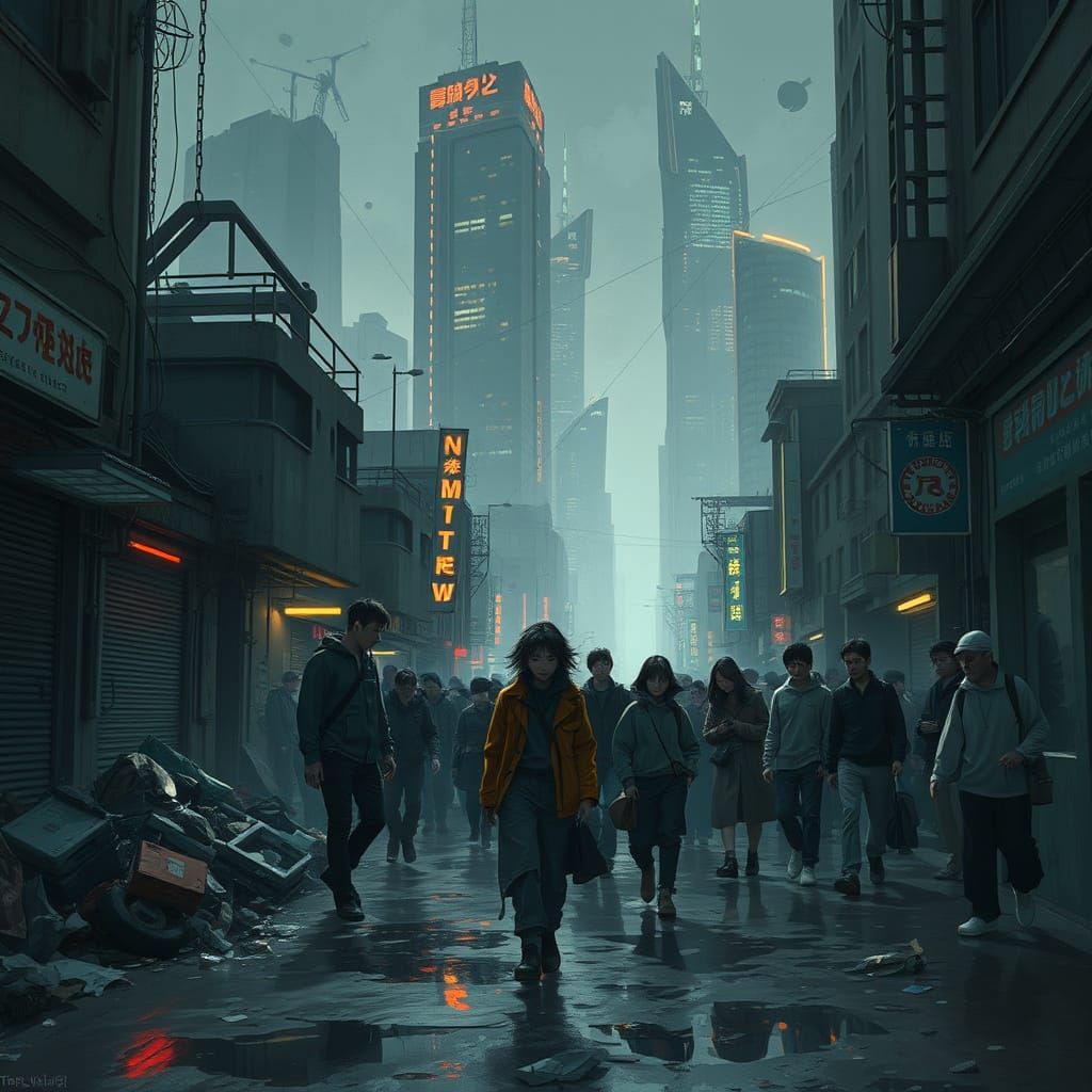 Cyberpunk Cityscape of Despair in a Futuristic Metropolis