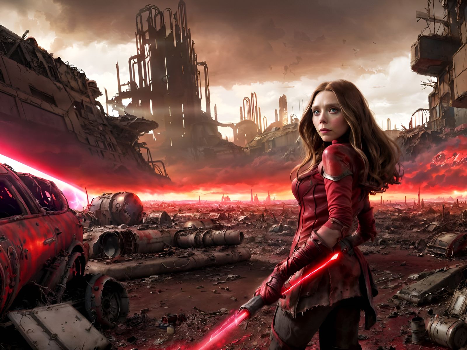 Scarlet Witch in Post-Apocalyptic Futurism Style