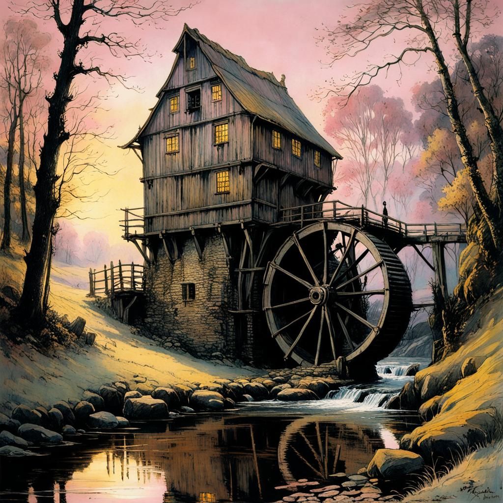 Historic Watermill in Evening Light: Rackham, Griffiths, Fri...
