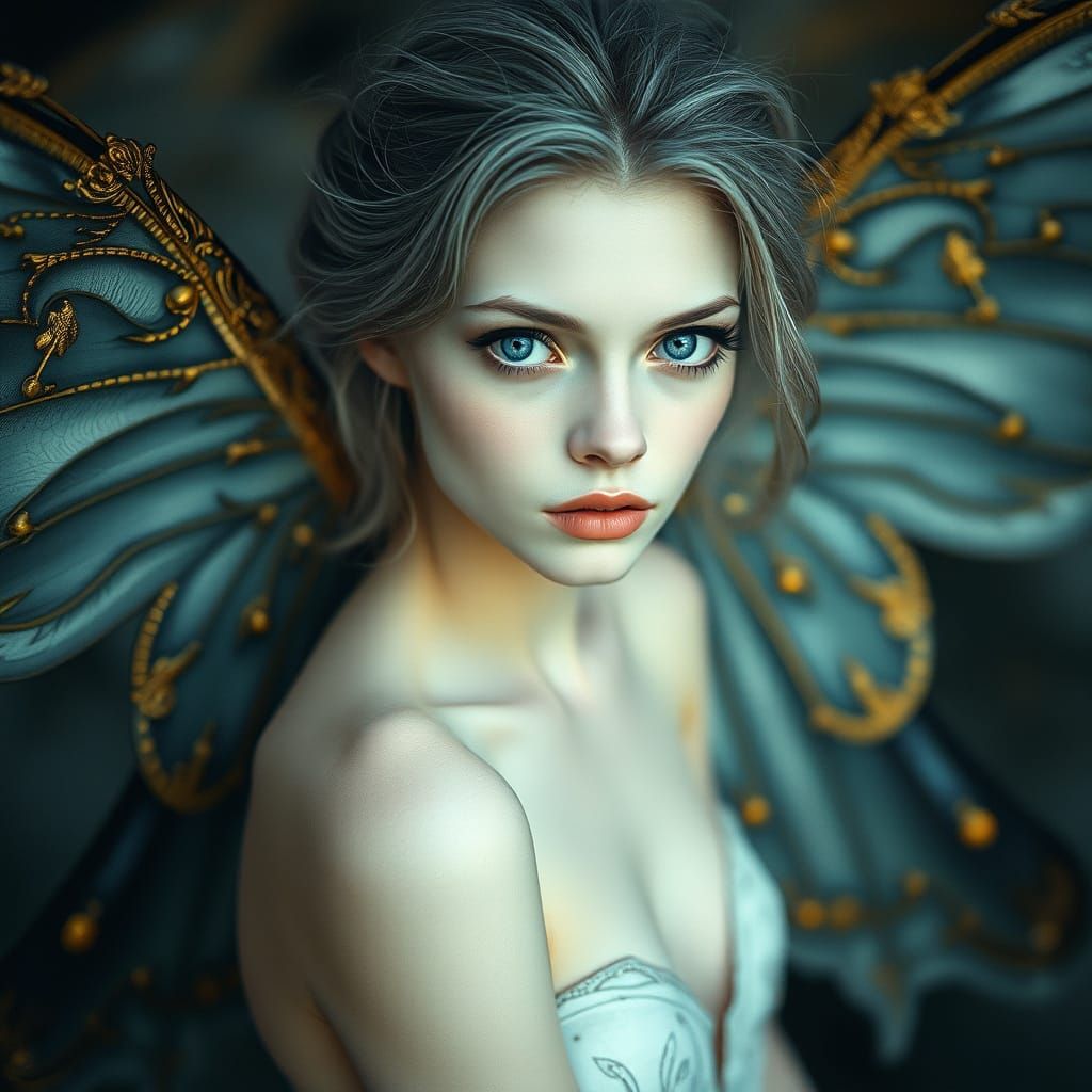 Ethereal Banshee Woman with Butterfly Wings in Art Nouveau S...