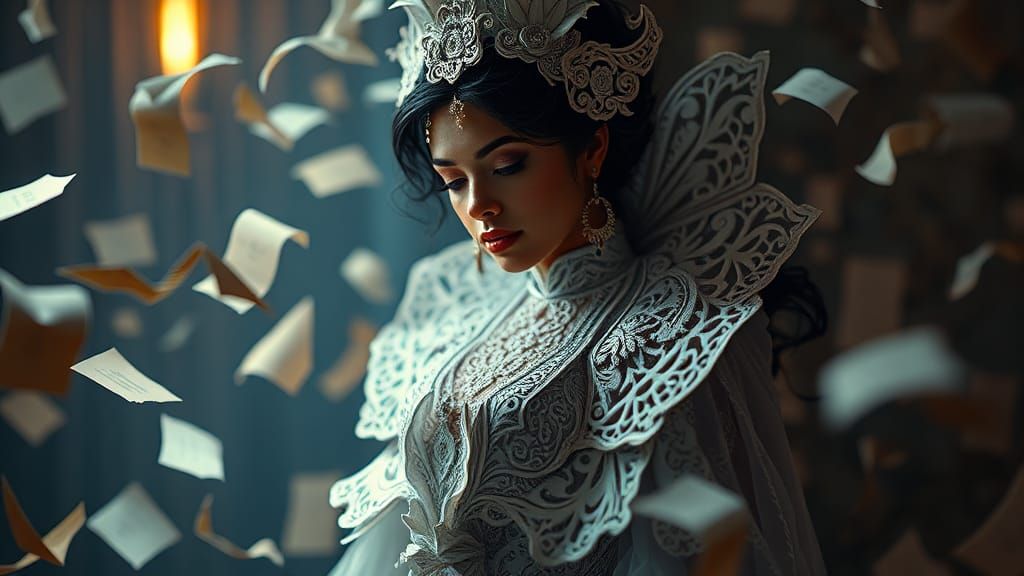 Latina Papercraft Woman in Dark Fantasy Art Nouveau