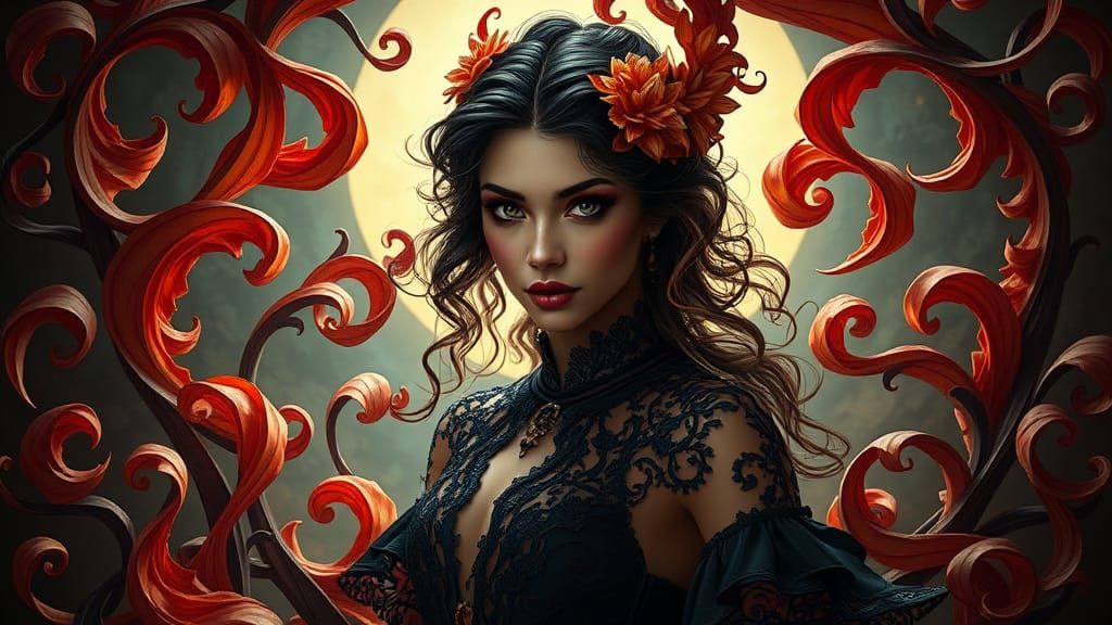 Latina Woman in Origami Art Nouveau Style