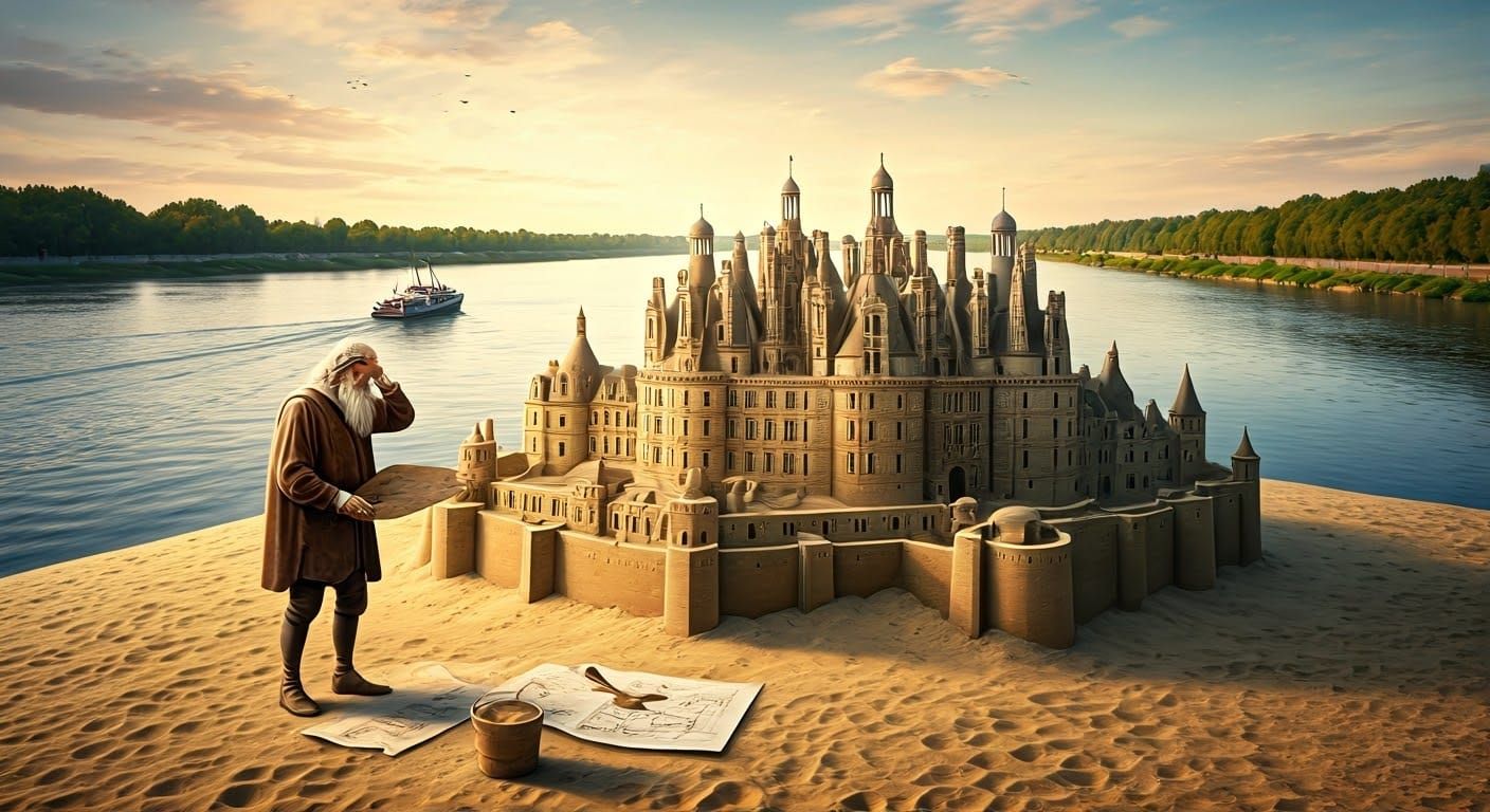 Château de Chambord Sandcastle with da Vinci Figure