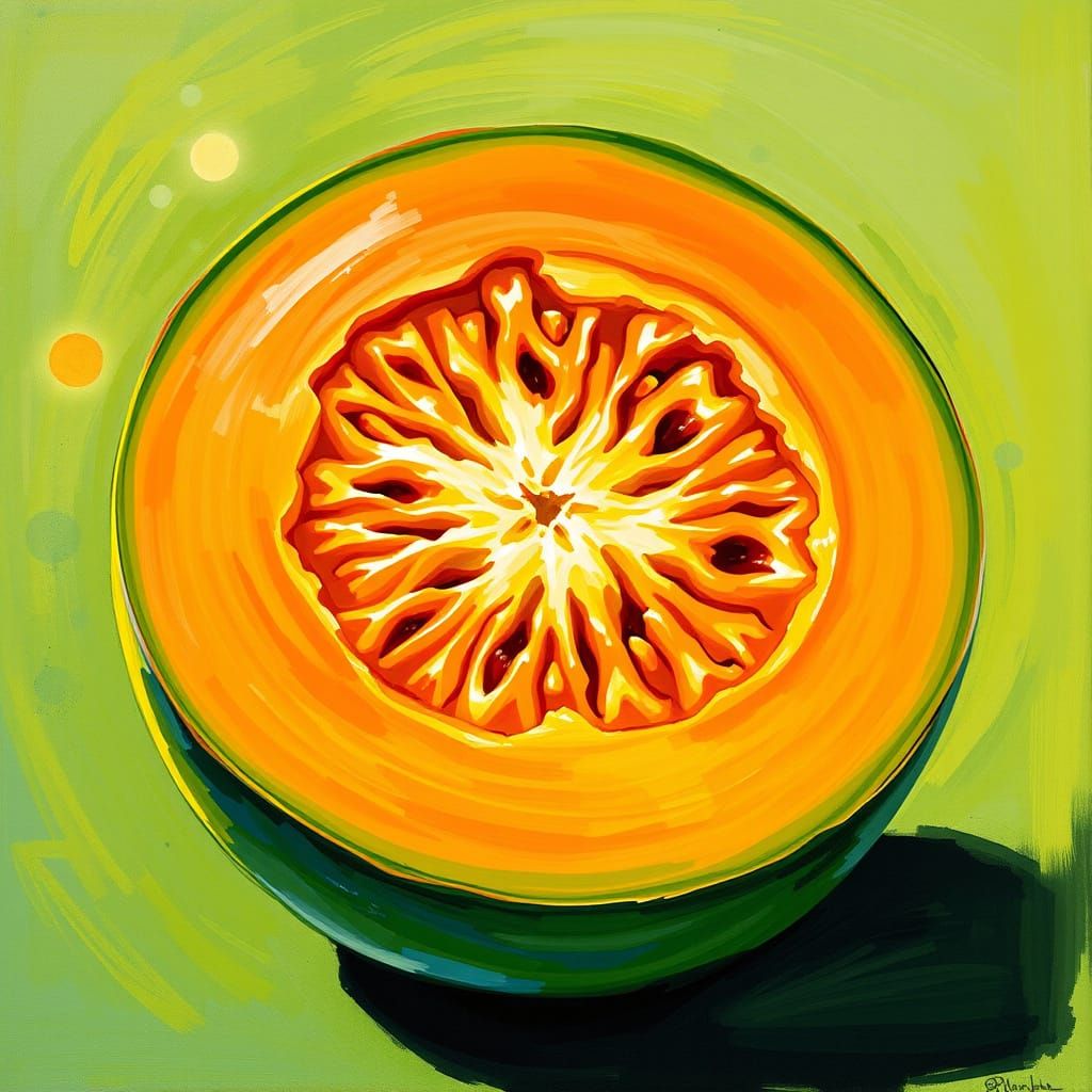 Juicy Melon Slice Art in Watercolor Style