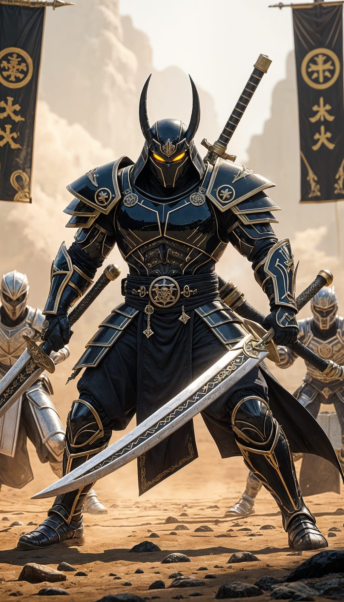 Futuristic Ninja Warrior Clan Fight in Cyberpunk Style