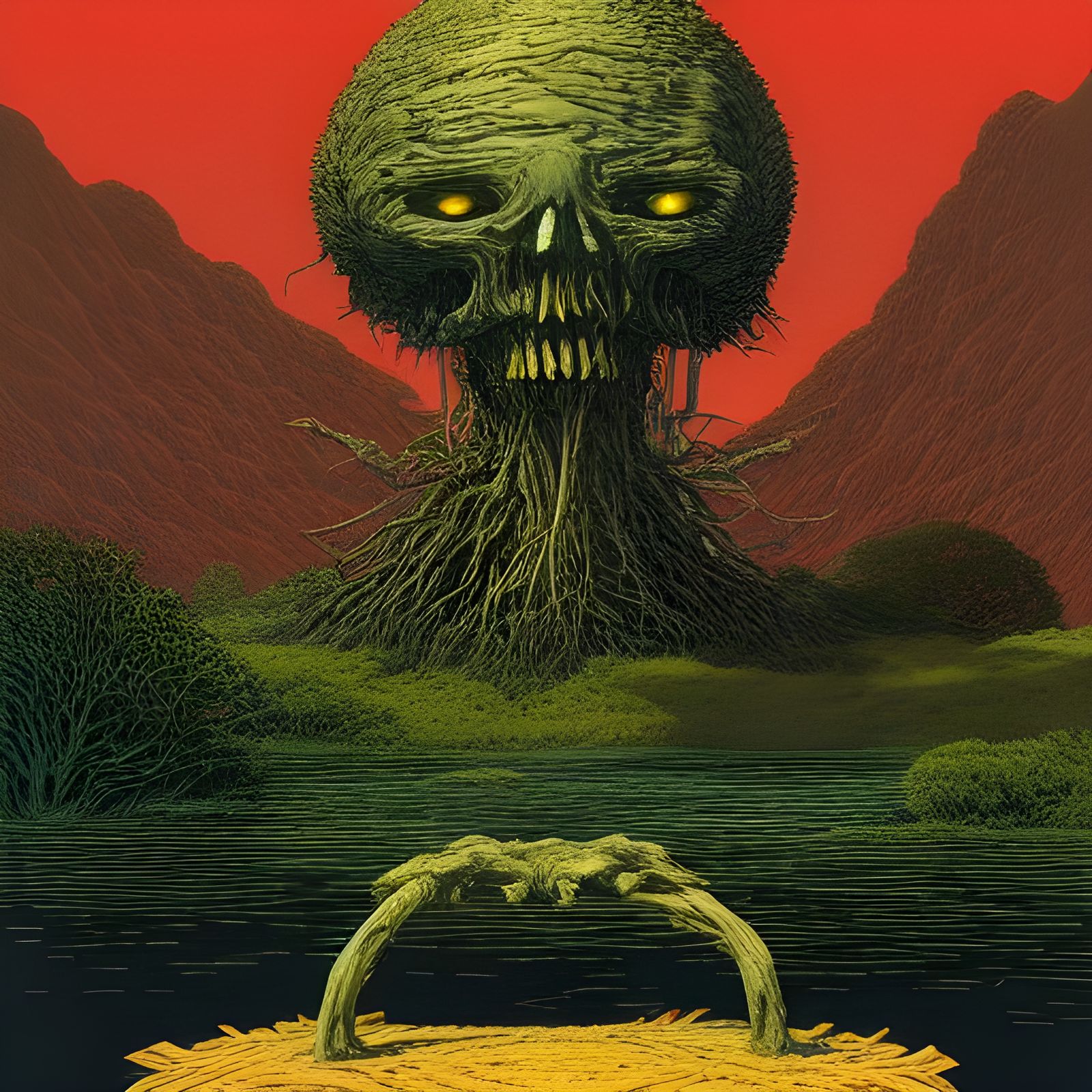 Gashadokuro in Scottish Fantasy Landscape