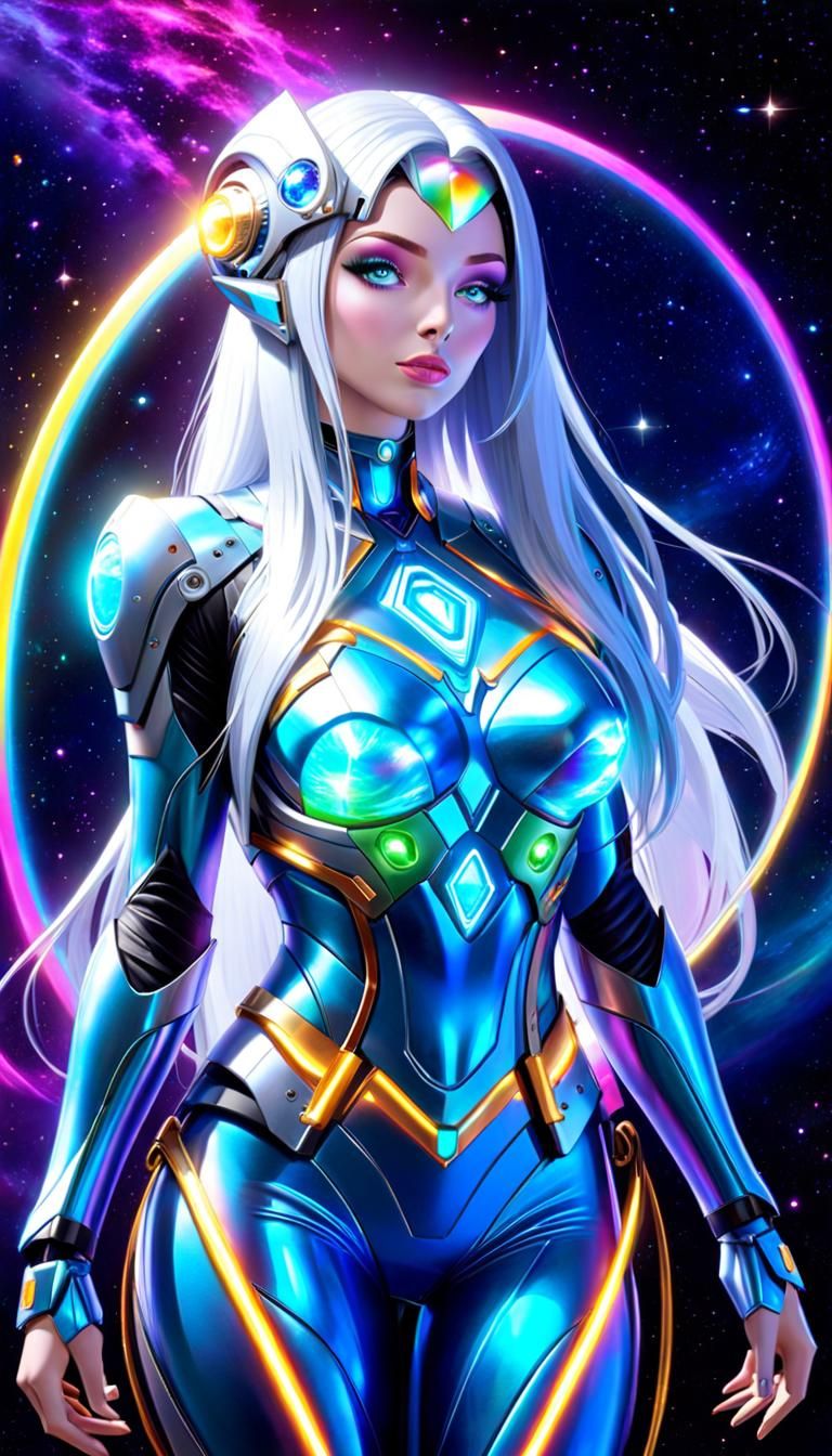 Beautiful Cybernetic Alien Girl in Cosmic Universe