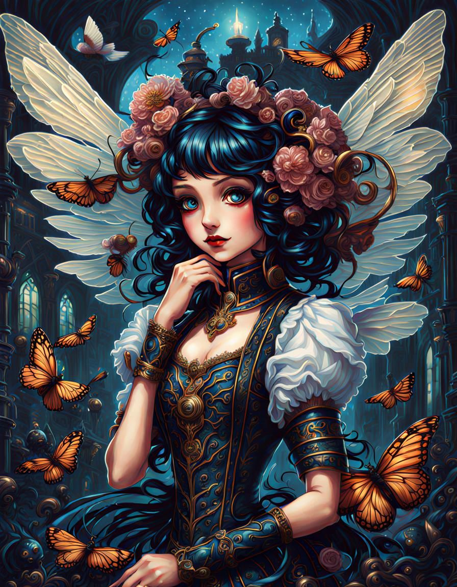 Gothic Anime Dolls with Biopunk Beetles in Collage