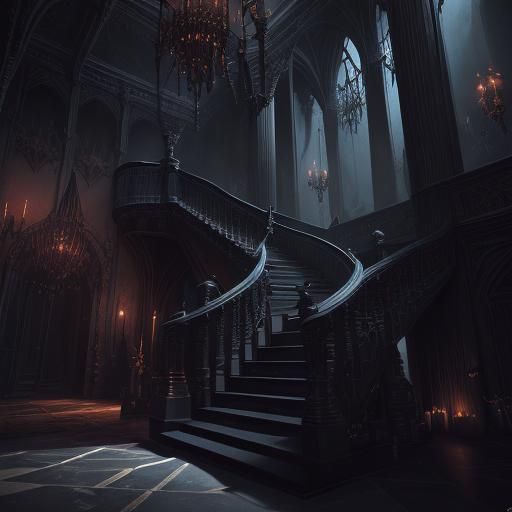 Gothic Vampire Staircase in Detailed Matte Painting