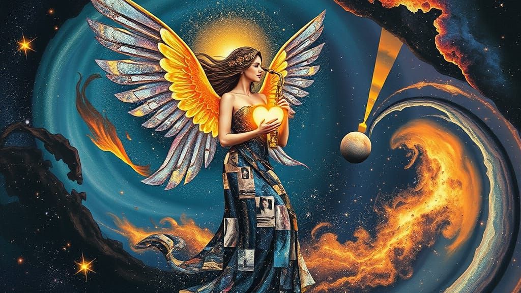 Celestial Goddess Playing Saxophone in Space Art Style