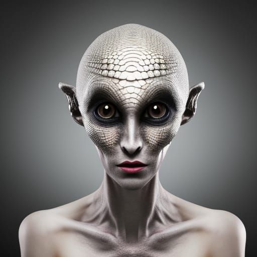 Reptilian Alien Woman in Hyperrealistic Studio Photograph