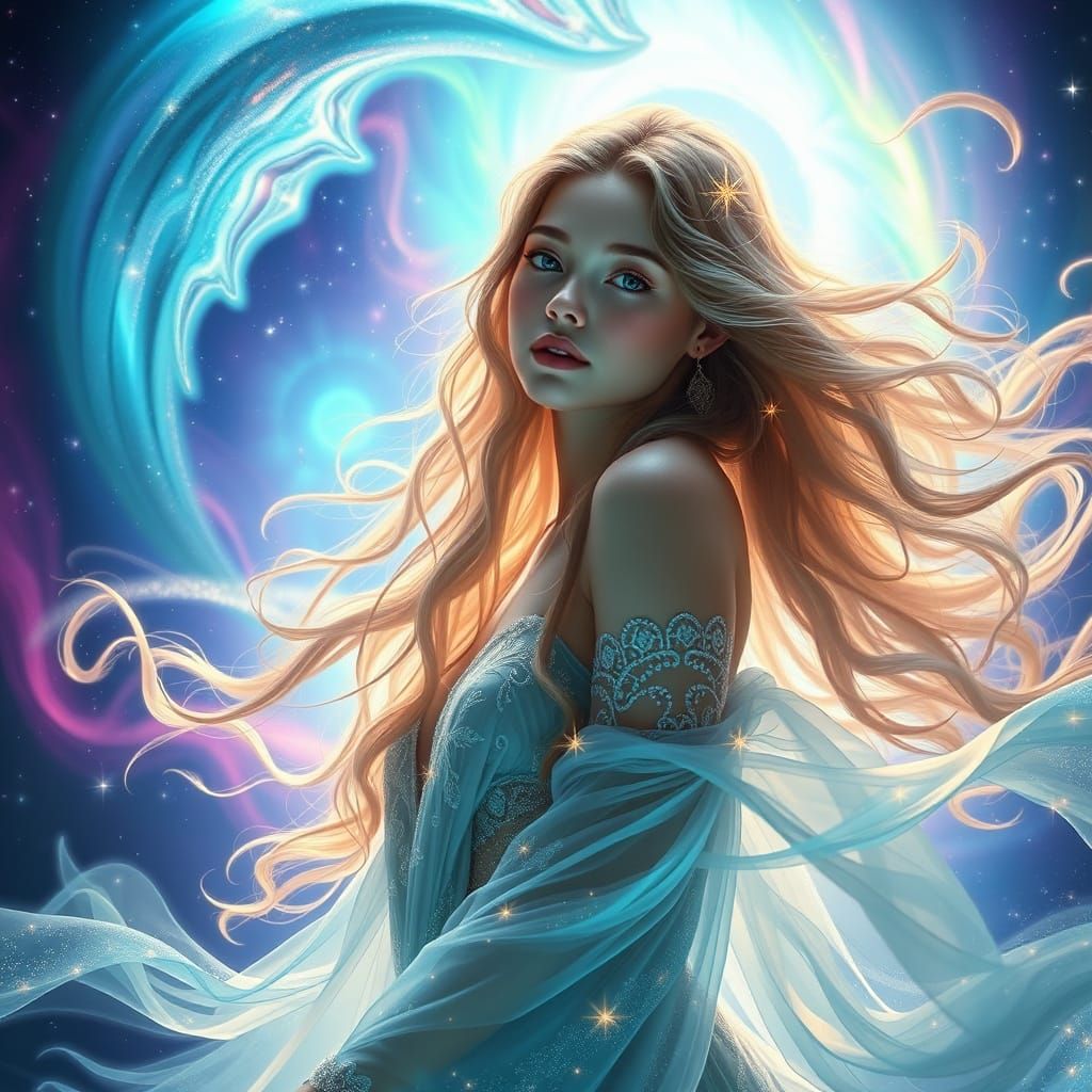 Goddess of the Aurora Borealis in Cosmic Vortex