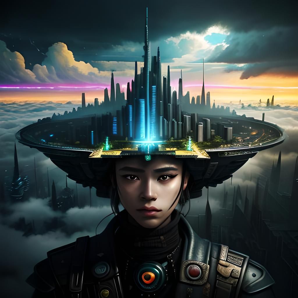 Dystopian Warrior Portrait in a Surreal City