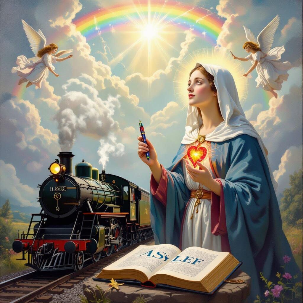 Saint Catherine in Divine Light with Angels and Rainbows