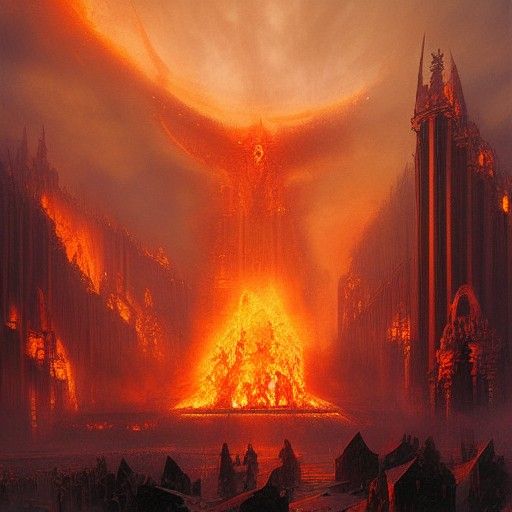 Burning Temple of Nepthrys in Oil Painting Style