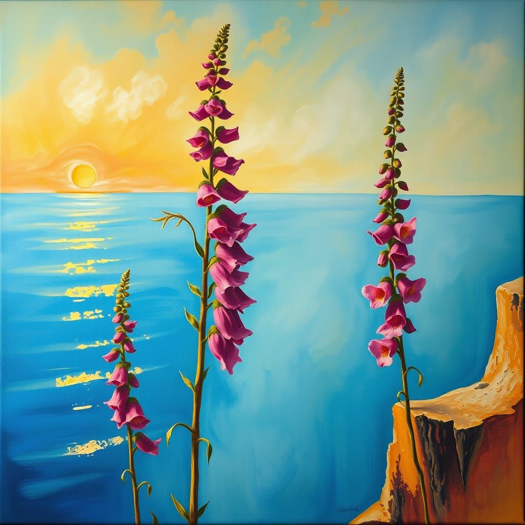 Surreal Foxgloves on Cliffside, Dali Style
