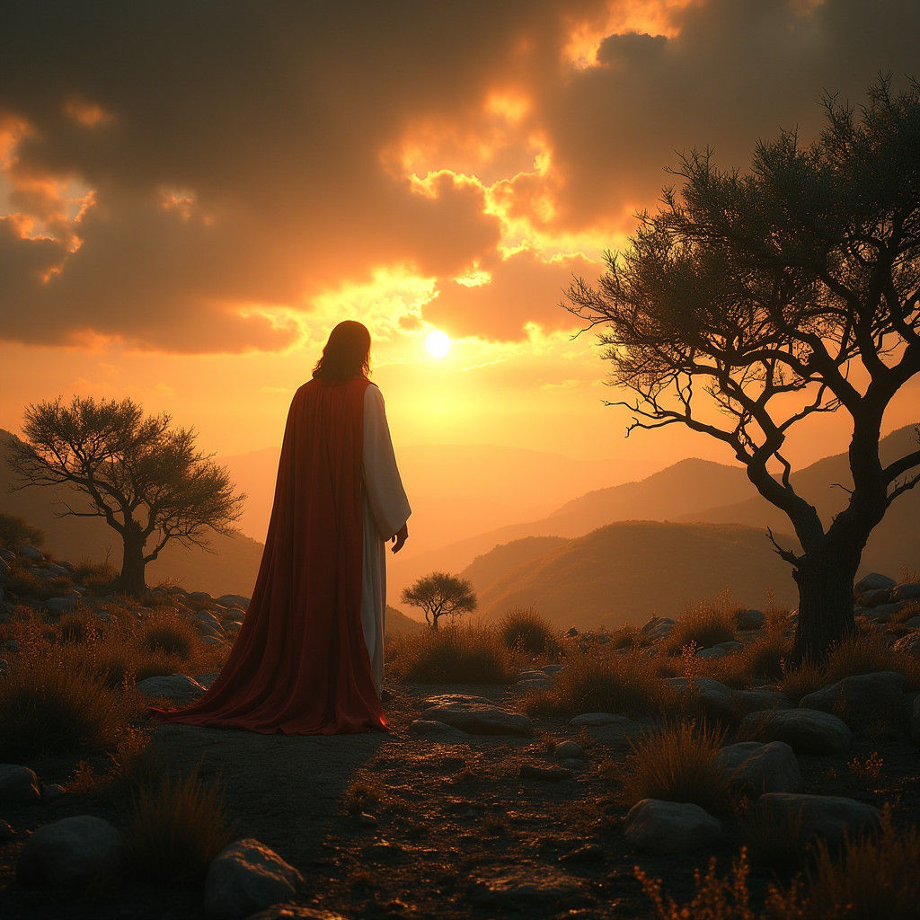 Jesus Praying on Mount of Olives: Dramatic Digital Art
