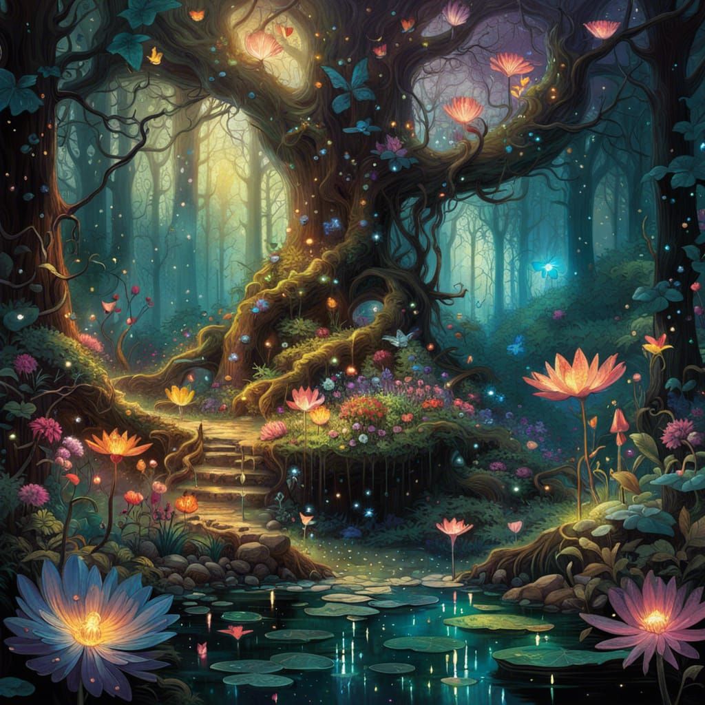 Magical Forest Hidden in Flower Petals