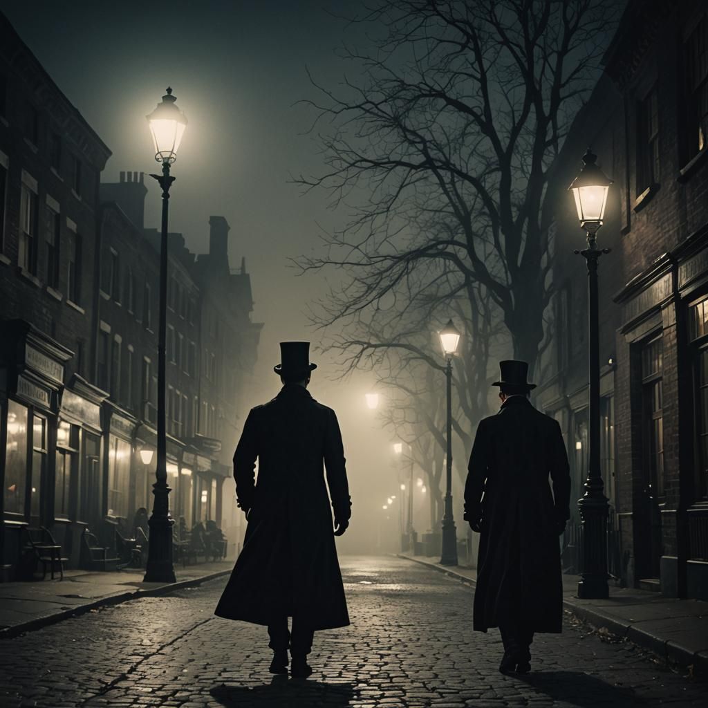 Grimy Victorian Lurker in Fog-Shrouded Street
