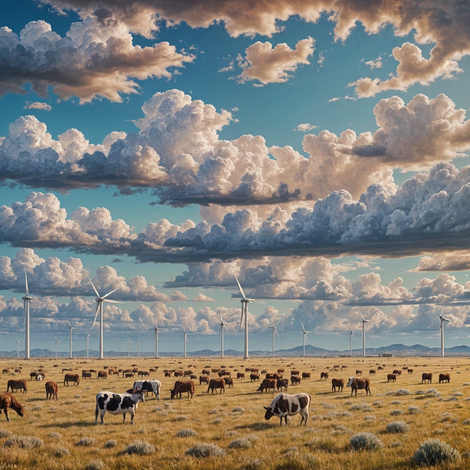 Texas Plains: Wind Turbines Under a Blue Sky