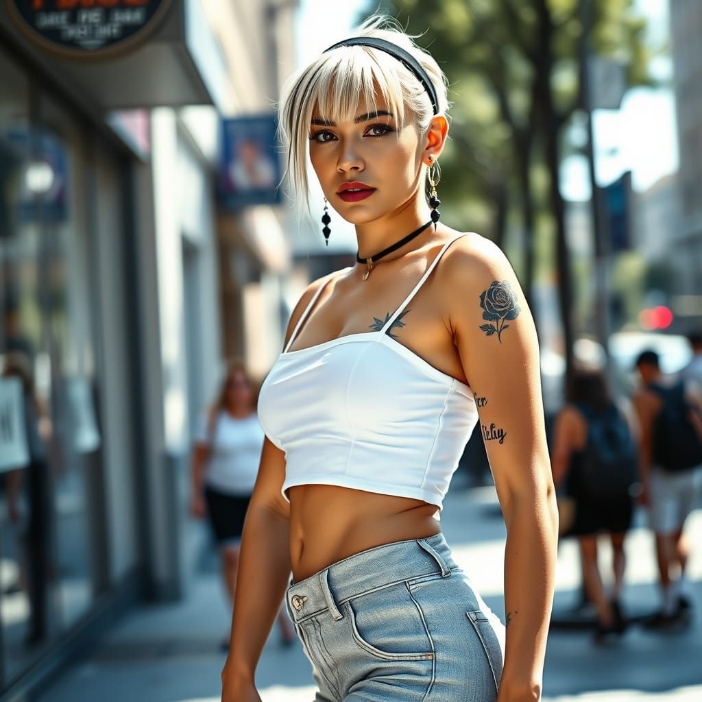 Edgy Honduran Latina with Rose Tattoo in Urban Style