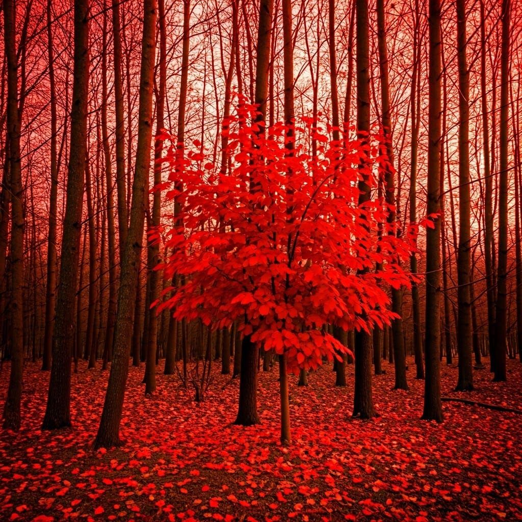 Vibrant Red Sunset Grove