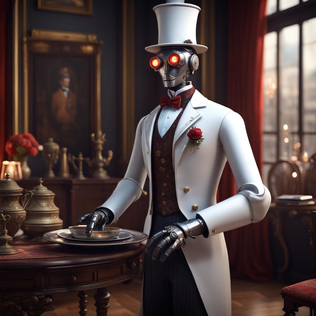 Victorian Robot Butler: Detailed Matte Painting