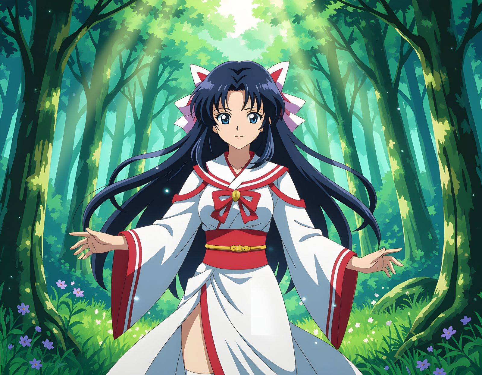 Shrine Maiden in Enchanted Alpine Forest