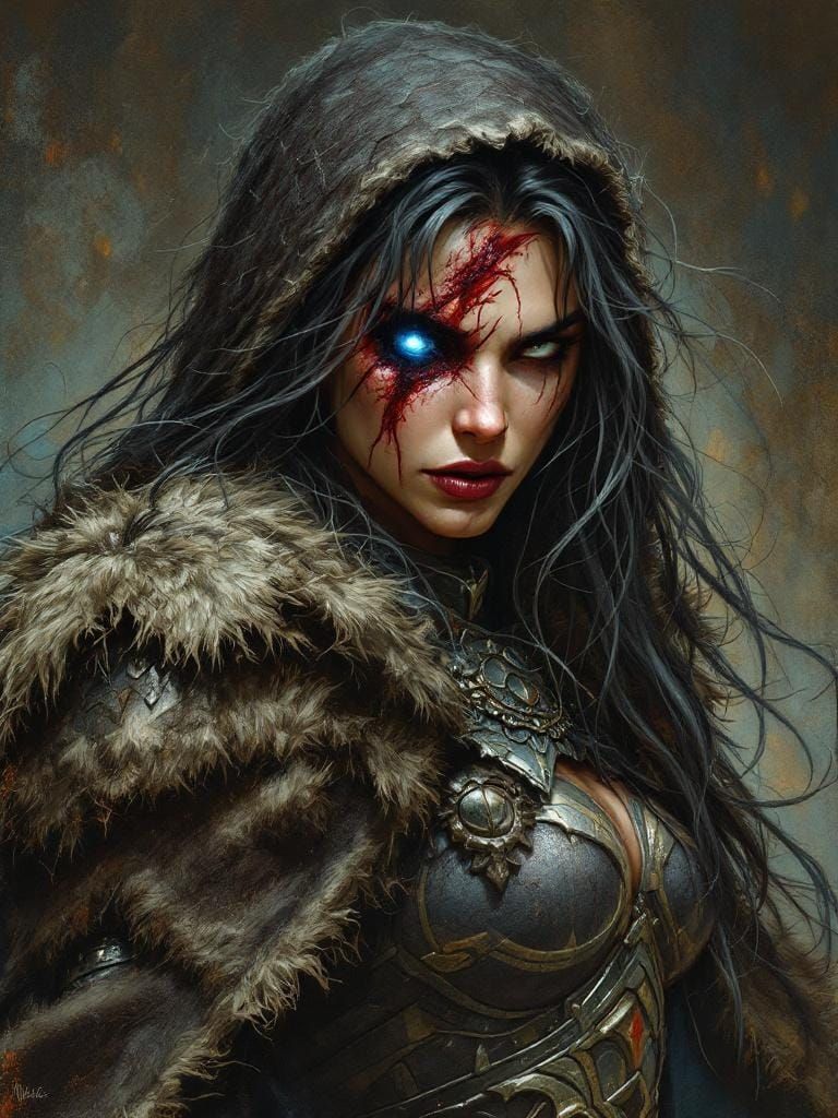 Fearsome Lady Warrior in Dark Romantic Style