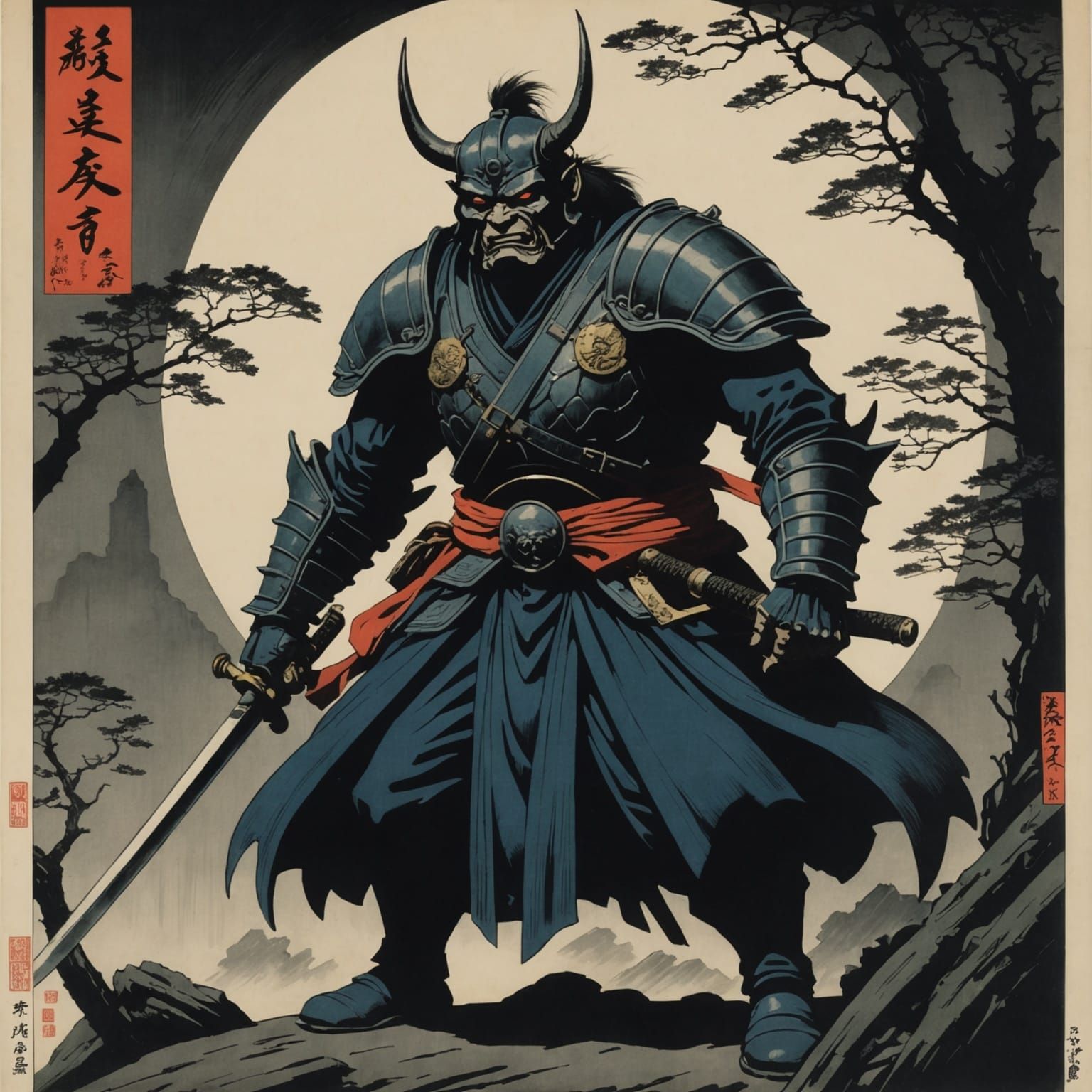 Grimdark Ukiyo-e Illustration in Yoshitoshi Style