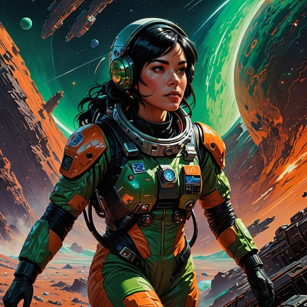 Astronaut in Orbit: A Detailed Oil Painting