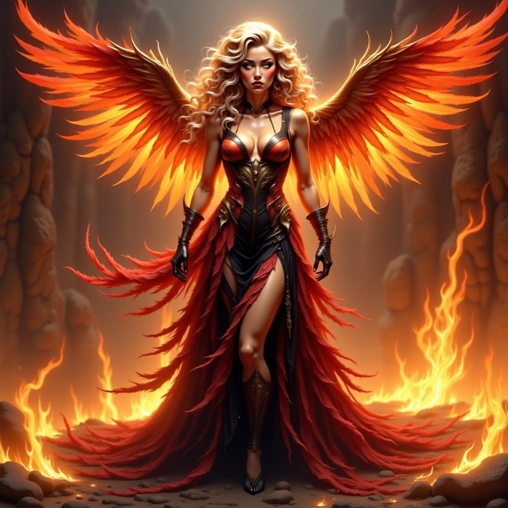 Fiery Phoenix Demon in Digital Painting Style