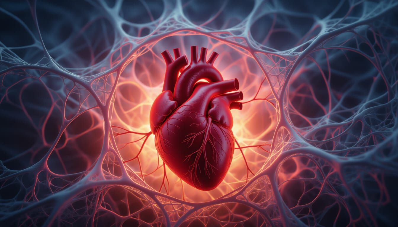 Pulsating Human Heart in Delicate Capillary Web