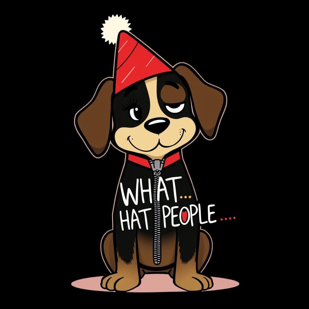 Whimsical Dog-Like Character Embracing Holiday Anarchy in Br...