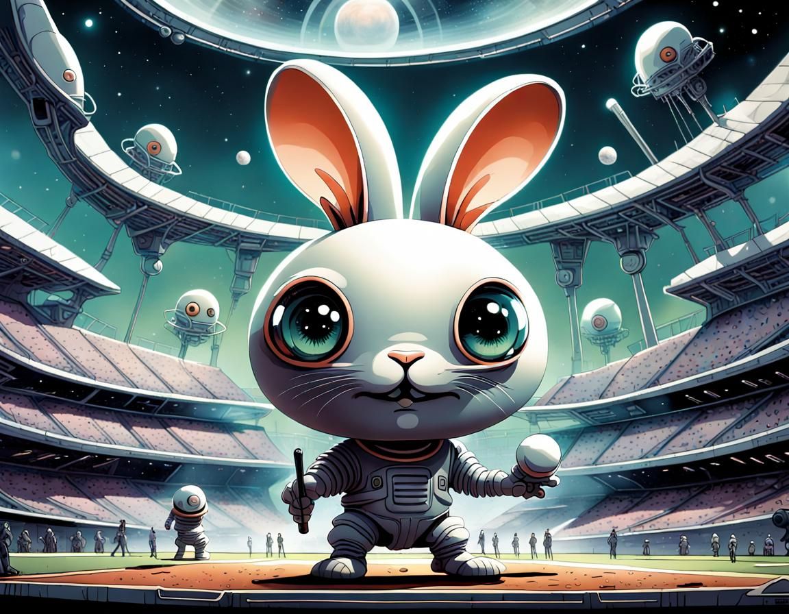 Cute Alien Rabbits Play Baseball in Space