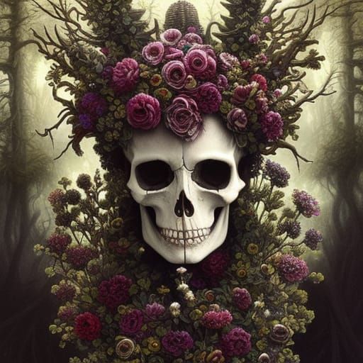 Tree Skull Portrait in Punk Rock Style
