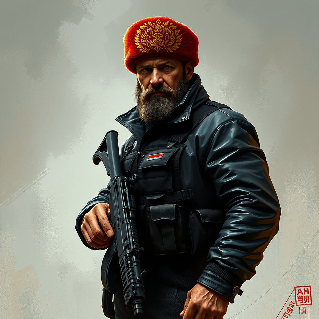 Menacing Russian Gang Leader with AK-47, Digital Art