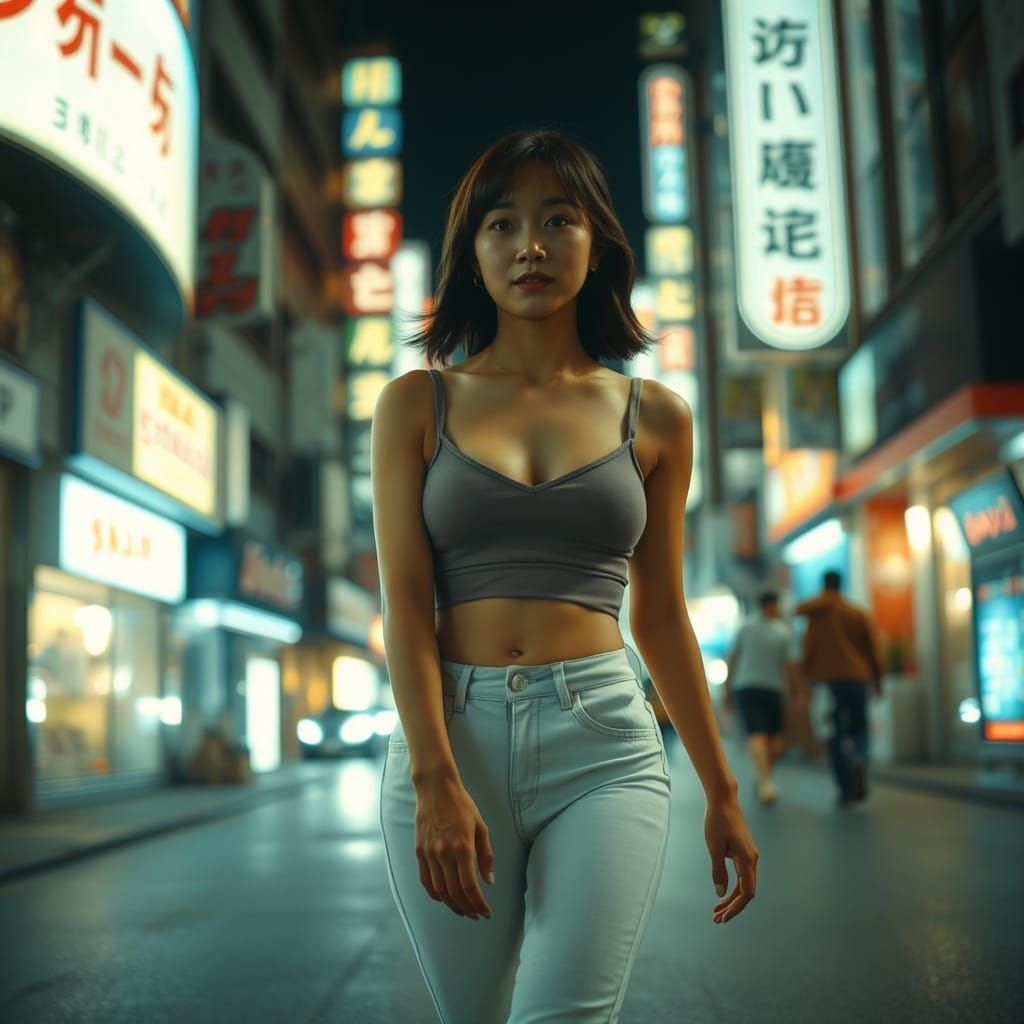 Tokyo Street Portrait: Woman in Neon Glow