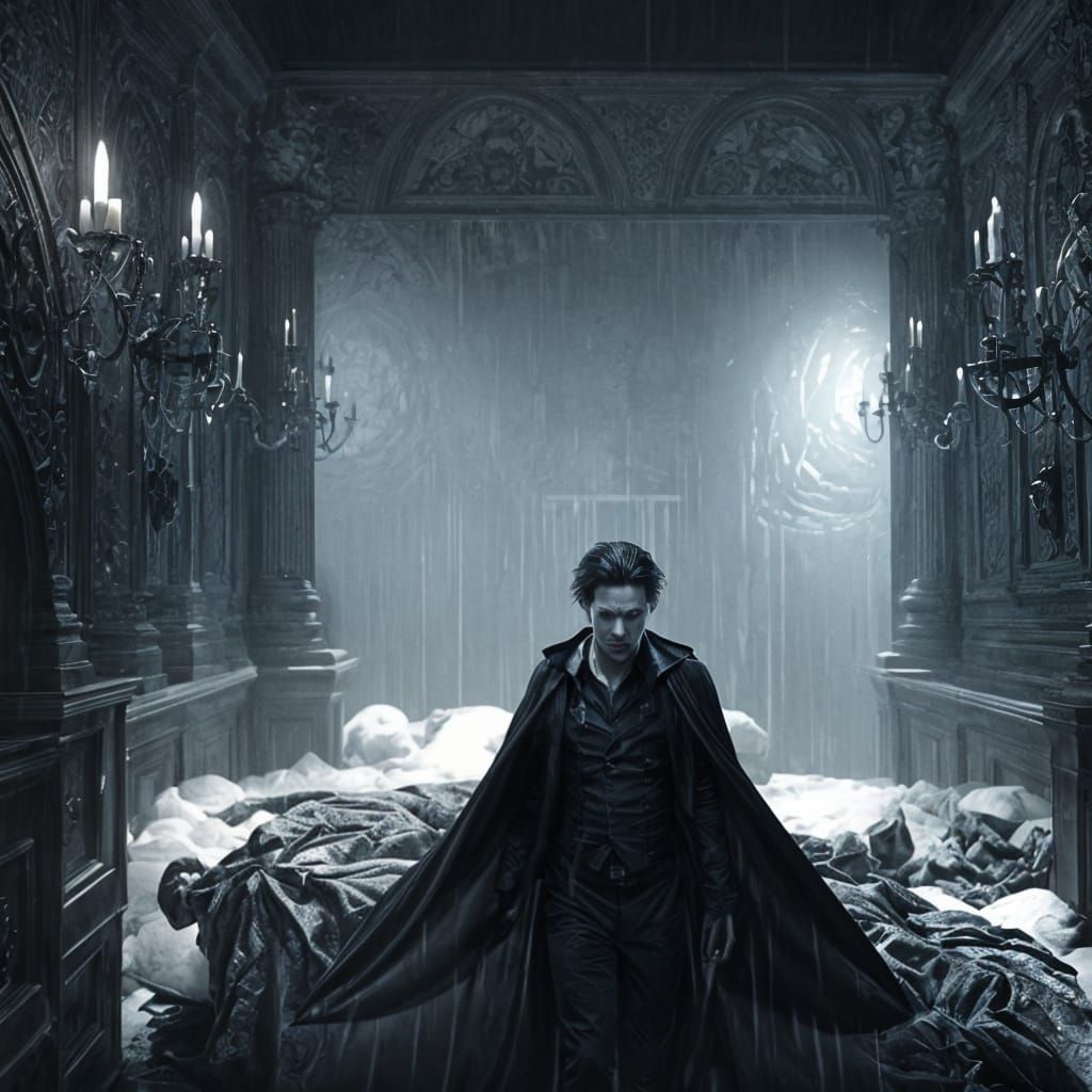 Gothic Vampire in Dark Room: Digital Matte Painting
