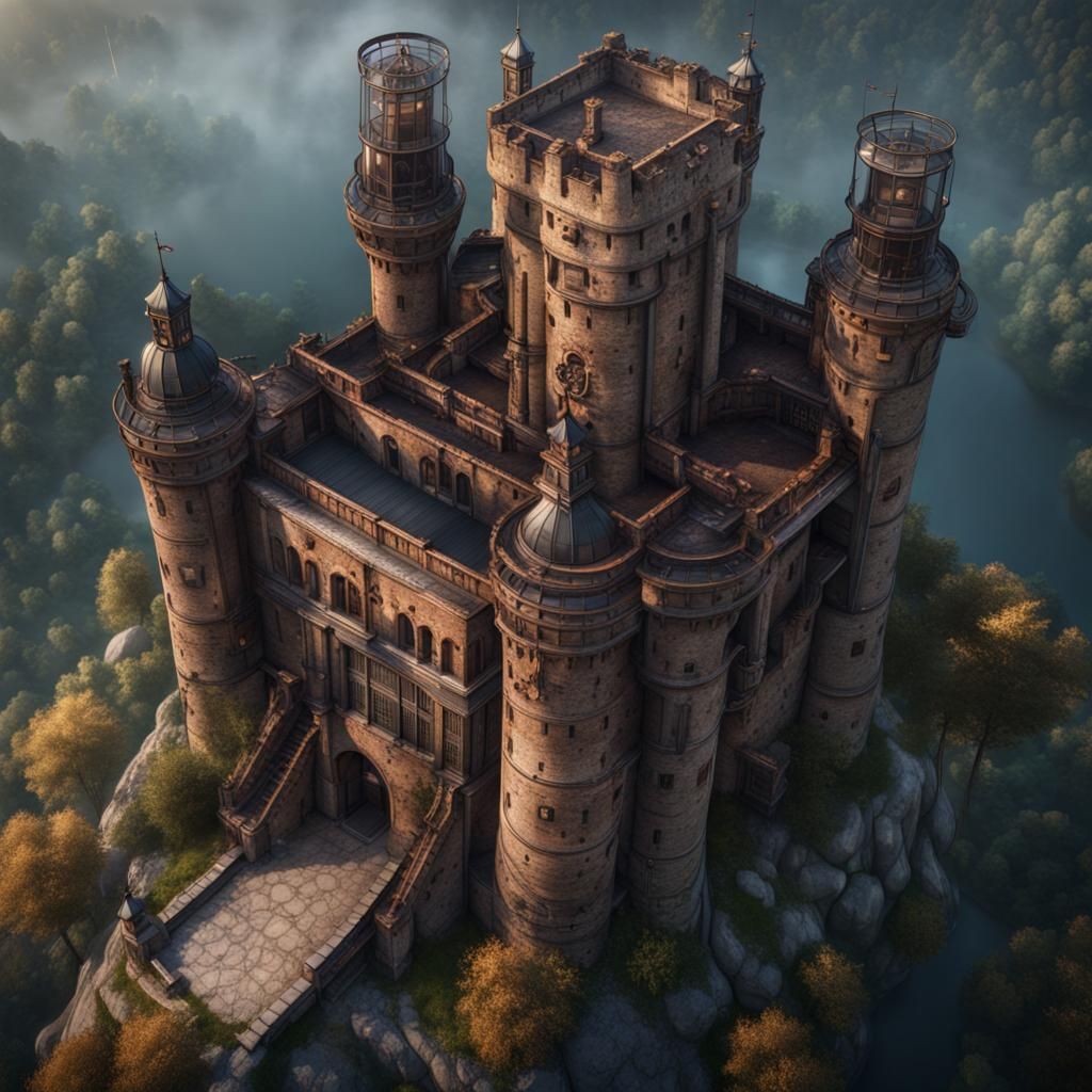 Industrial Royal Castle Watchtower: Top-Down View